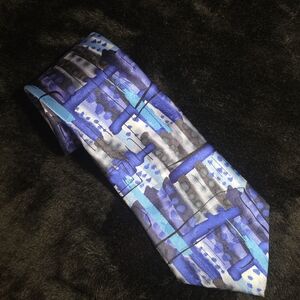 Silk Jerry Garcia Tie Abstract Blue and Gray Men's